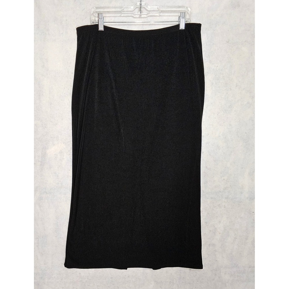 Kathie Lee Skirt Slinky XL 1X 16 18 Black Midi Travelers stretch Vtg